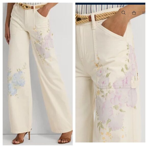 Lauren Ralph Lauren Denim - NEW Lauren Ralph Lauren Womens Floral High Rise Wide-Leg Jeans Size 16 $195